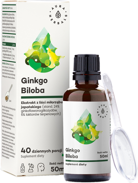 Ginkgo Biloba ekstrakt Aura Herbals Miłorząb Japoński 50:1 45 mg płyn 50 ml (5902479612386) - obraz 1