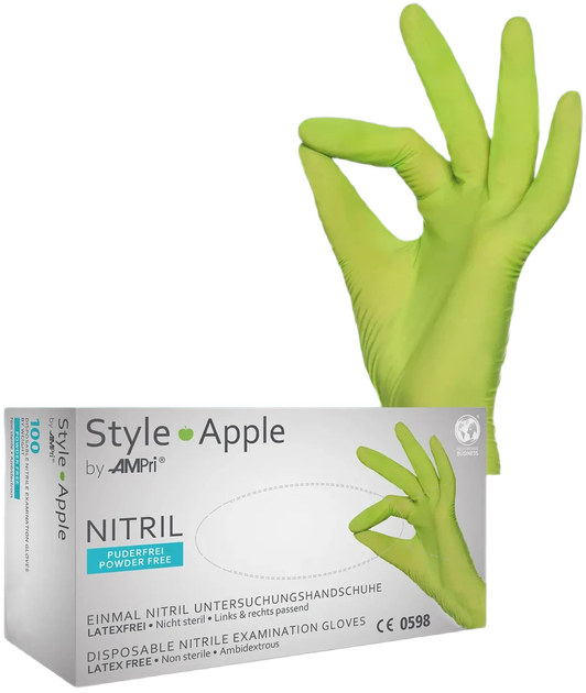 Рукавички нітрилові Ampri Style Apple неопудрені Размер XS 100 шт Зелені (4044941008516) - зображення 1