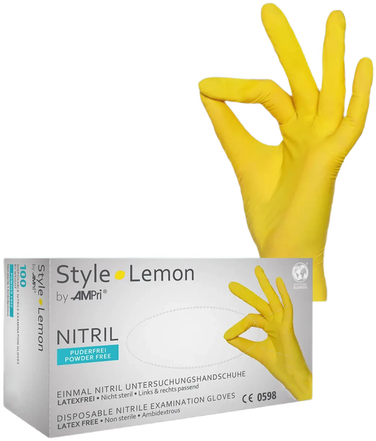 Рукавички нітрилові Ampri Style Lemon неопудрені Размер XS 100 шт Жовті (4044941008813) - зображення 1