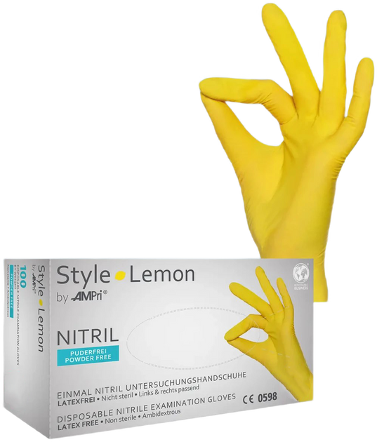 Рукавички нітрилові Ampri Style Lemon неопудрені Размер S 100 шт Жовті (4044941008820) - зображення 1