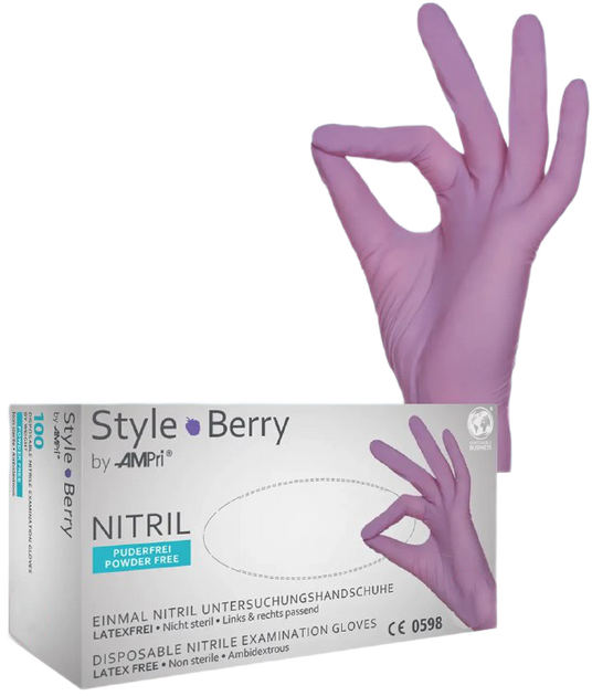 Перчатки нитриловые Ampri Style Berry неопудренные Размер XS 100 шт Лиловые (4044941009018) - изображение 1