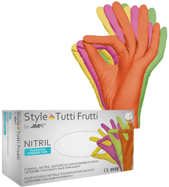 Рукавички нітрилові Ampri Style Tutti Frutti неопудрені Размер XS 100 шт Різнокольорові (4044941014937) - зображення 1