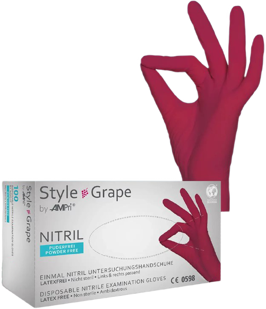 Перчатки нитриловые Ampri Style Grape неопудренные Размер M 100 шт Бордовые (4044941008639) - изображение 1