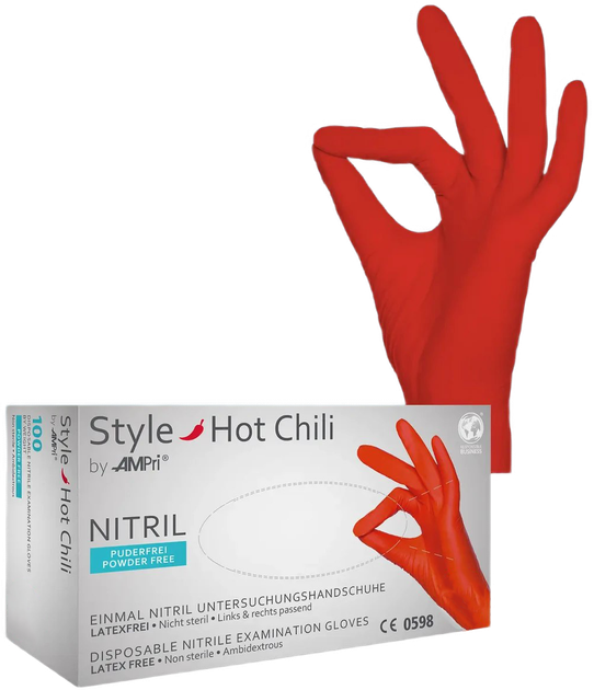 Перчатки нитриловые Ampri Style Hot Chili неопудренные Размер M 100 шт Красные (404494941026701) - изображение 1