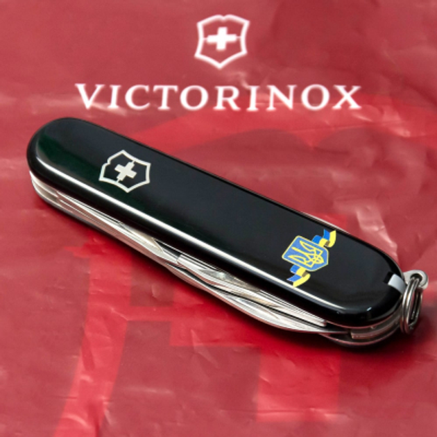 Нож Victorinox Spartan Ukraine Black "Герб України Зі Стрічкою" (1.3603.3_T1010u) - изображение 2