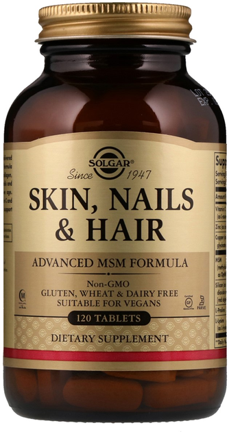 Suplement naturalny Solgar Skin, Nails & Hair Ulepszona formuła z MSM do skóry, paznokci i włosów 120 tabletek (033984017368) - obraz 1