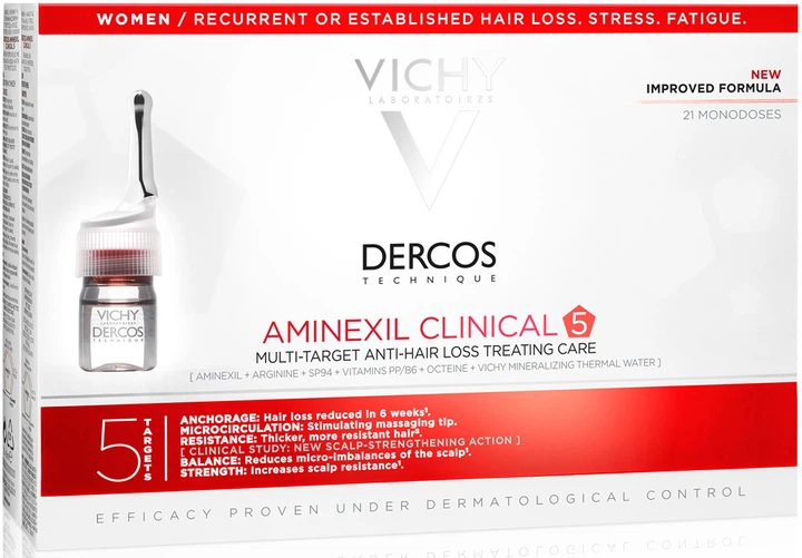 Preparat przeciw wypadaniu włosów Vichy Dercos Aminexil Clinical 5 działanie kompleksowe dla kobiet 21 x 6 ml (3337875522786) - obraz 3