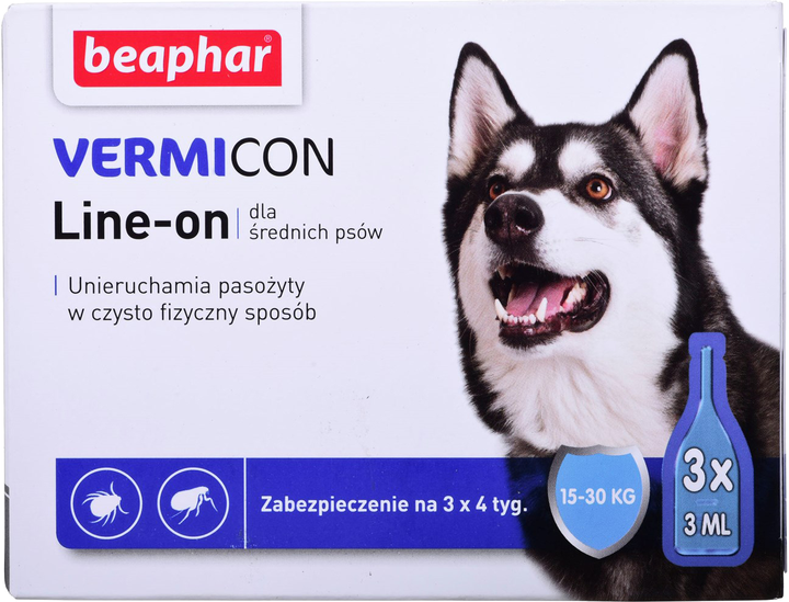 Krople przeciw pchłom i kleszczom dla psów BEAPHAR Vermicon 15-30kg 3x3 ml (8711231119035) - obraz 1
