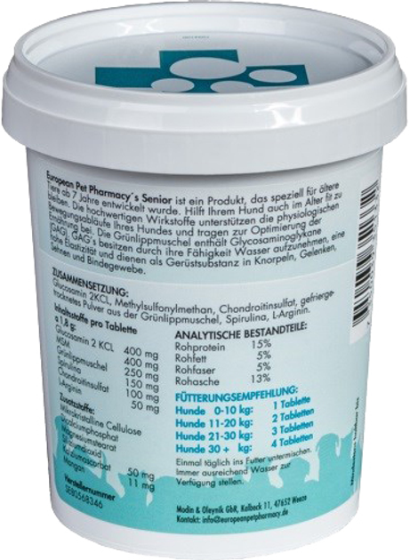 Suplement diety dla starszych psów EUROPEAN PET PHARMACY Senior 200 tabl. (7350039351332) - obraz 2