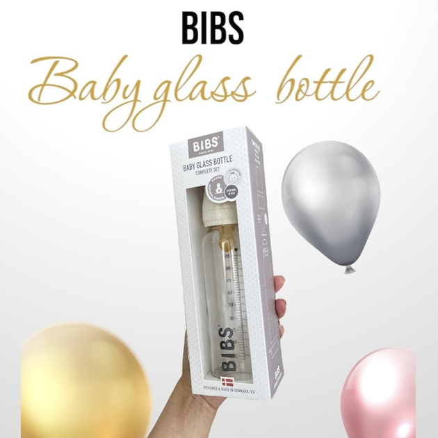 BIBS Biberon - Glas - 225 ml - Caoutchouc Naturel - Baby Blue