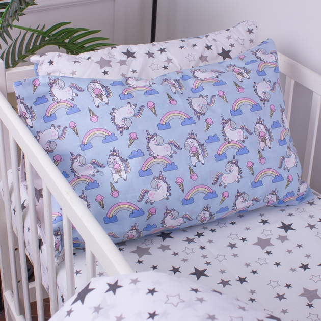 Акція на Простирадло на резинці MirSon Бязь Kids Time 18-0006 Rainbow Unicorn висота 25 см 90х190 см від Rozetka