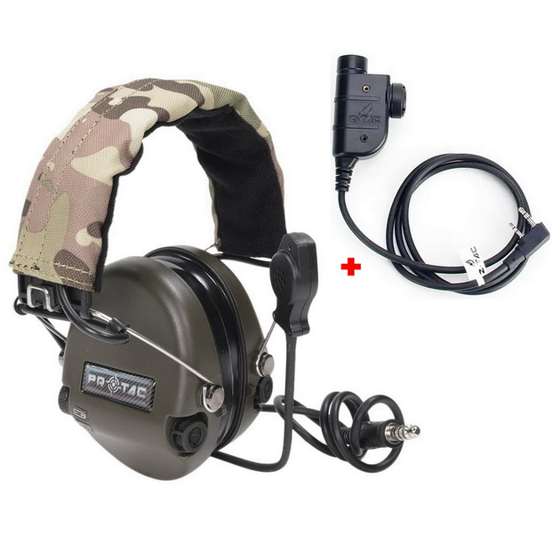 Активні навушники з мікрофоном PROTAC VII Military + Тангента, кнопка PTT (ZP125) (15180ptt) - зображення 1