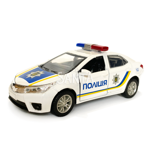 Машинка металлическая детская Toyota полиция, Тойота, белая, Автоэксперт, 1:32, свет, звук, инерция, открываются двери, 12,5*5*4,5см (ТК0499) - изображение 3