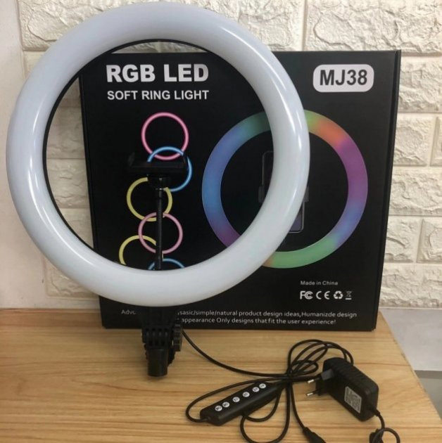 Кільцева світлодіодна RGB Led Лампа 38 см MJ38 із затискачем для телефона - зображення 2