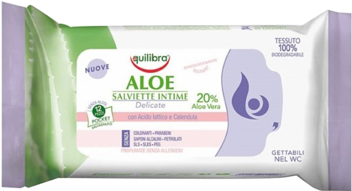 Вологі серветки для інтимної гігієни Equilibra Aloe 12 шт (8000137011926) - зображення 1