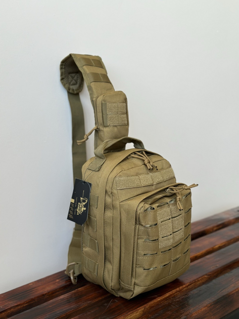 Однолямковий міський рюкзак барсетка сумка слінг SILVER із системою molle на 9 л Койот (silver-003-coyote) - зображення 2