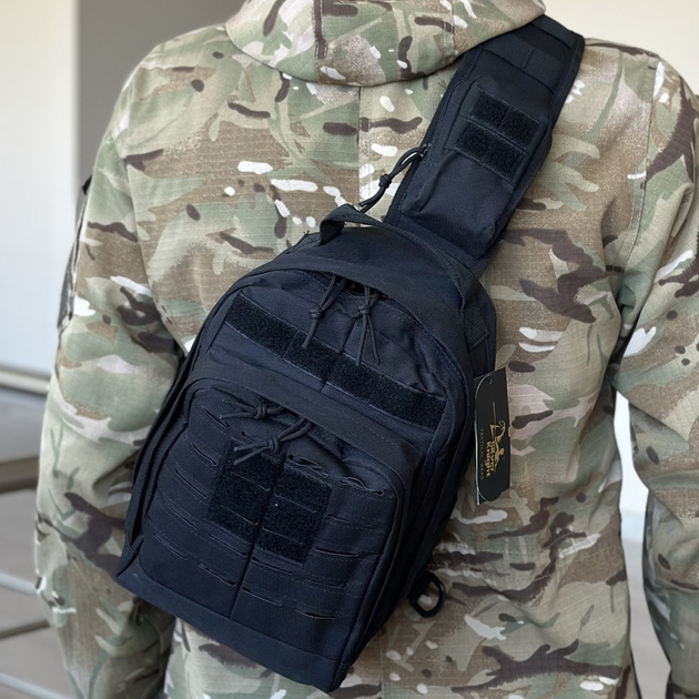 Однолямочный городской рюкзак барсетка сумка слинг SILVER с системой molle на 9 л Black (silver-003-black) - изображение 1