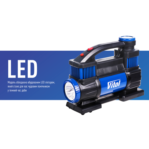 Компрессор "ViTOL" K-70 150psi/25Amp/90л/2 цилиндра/шланг 1,0+5,0м/клеммы - изображение 6