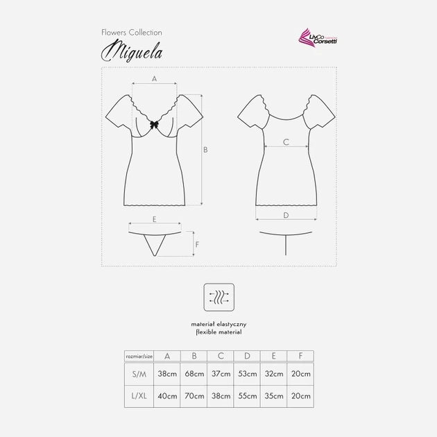 Komplet erotyczny (halka + figi stringi) LivCo Corsetti Fashion Miguela LC 30028 S/M Black (5907996388783) - obraz 5