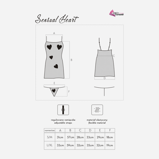 Еротичний комплект (пеньюар + трусики-стринги) LivCo Corsetti Fashion Sensual Heart LC 90005 S/M Червоний - зображення 6