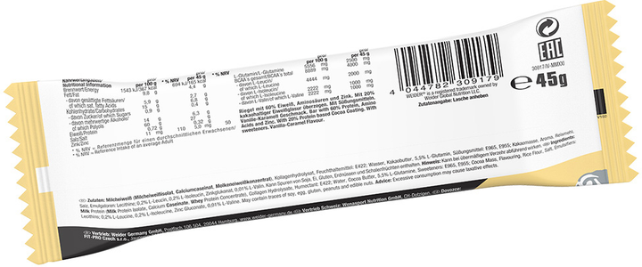 Baton proteinowy Weider 60% Protein Bar 45 g Wanilia-Karmel (4044782309179) - obraz 3