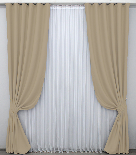 Акція на Комплект штор VR-Textil блекаут Midnight №1222ш Кремовий 150х290 см 2 шт (33-0058) від Rozetka