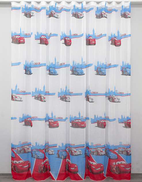 Акція на Тюль VR-Textil №914т батист із принтом Тачки Біло-синій з червоним 270х300 см (40-850) від Rozetka