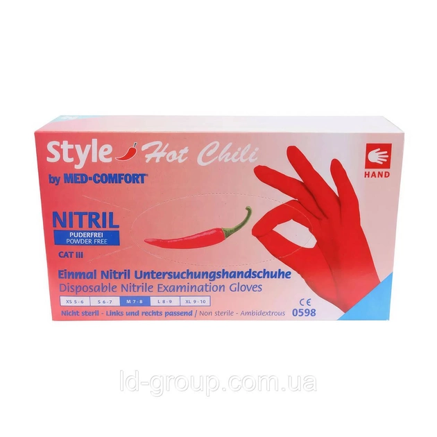 Перчатки нитриловые Style Hot Chili красные S, 100шт/уп - изображение 1