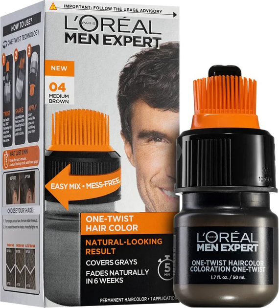 Farba do włosów L'Oreal Paris Men Expert One-Twist Haircolor 04 Medium Brown 50 ml (3600524000646) - obraz 1