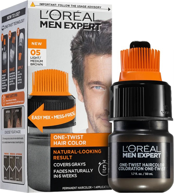 Farba do włosów L'Oreal Paris Men Expert One-Twist Haircolor 05 Light/Medium Brown 50 ml (3600524000660) - obraz 1