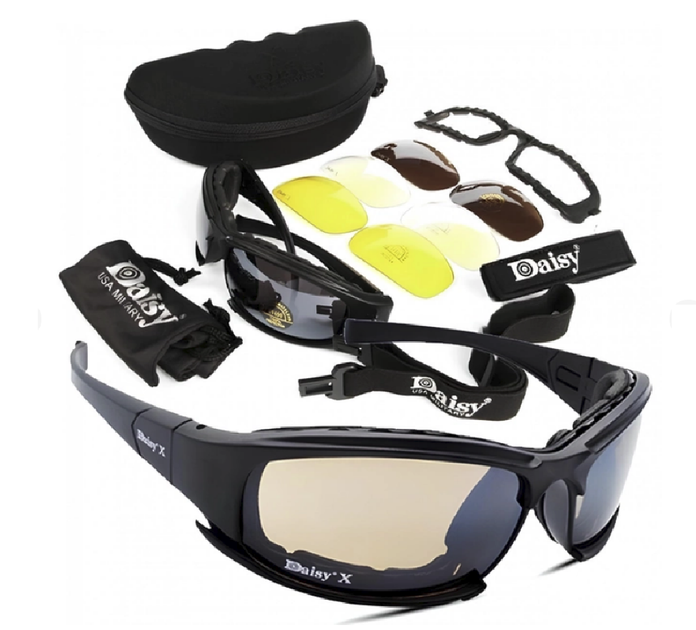 Тактические спортивные очки Daisy X7 Black 4 комплекта линз Чехол Ремешки - изображение 2