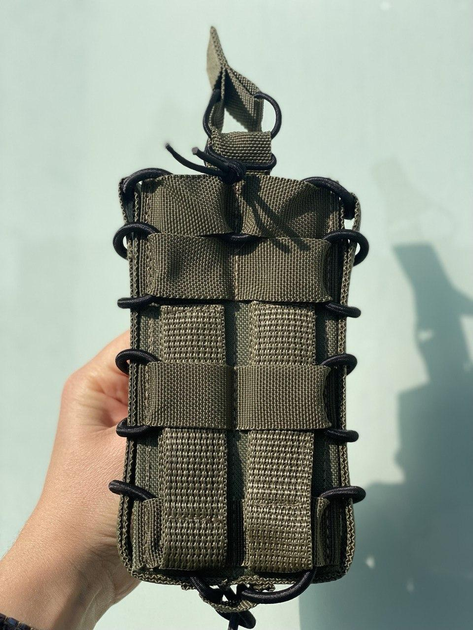 Одинарный Жесткий Штурмовой Подсумок Для Магазинов M4-AK Крипления MOLLE(С Пластиковыми Вставками) (Хаки) - изображение 1