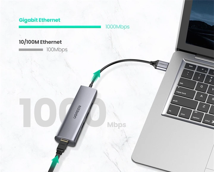 Док-станція Ugreen CM266 USB A 3.0 - USB 3.0 x 3 RJ-45 Micro USB Gray (6957303868124) - зображення 4