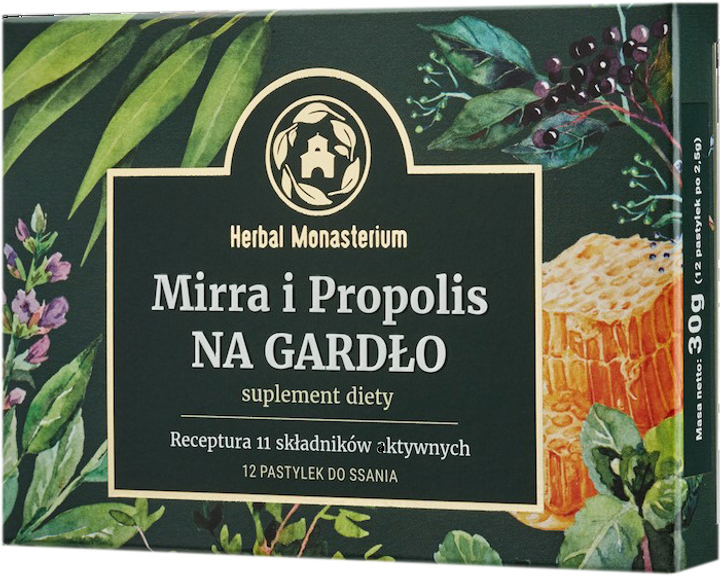 Suplement diety Herbal Monasterium Mirra i Propolis na gardło 12 pastylek (5906874431122) - obraz 1