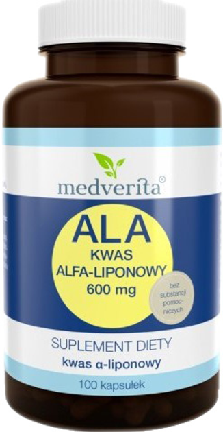 Дієтична добавка Medverita ALA Альфа-ліпоєва кислота 600 мг 100 капсул (5905669084710) - зображення 1