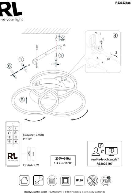 Люстра LED светодиодная потолочная Reality с пультом управления CIRCLE 27W 3200lm 2700 - 6000K (R62823135) на кухню, для спальни, для гостиной - изображение 11