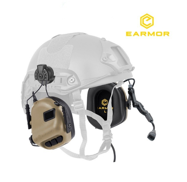 Активные наушники EARMOR M32H mod3 с Микрофоном для шлема, каску FAST Койот (M32H-CB/ARC-MOD3) - изображение 1