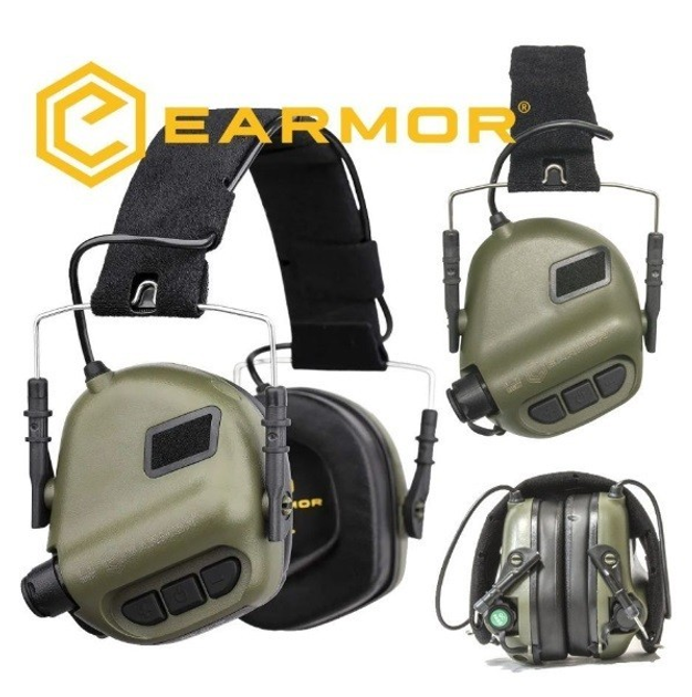 Активні захисні навушники Earmor M31 FG(MOD3) з кріпленням на голов під шолому, каску ORIGINAL ( Зелений ) - зображення 1