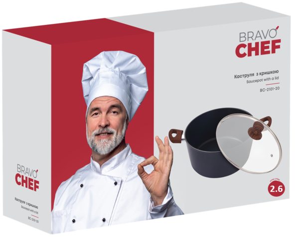 Каструля BRAVO CHEF класична 20 см (2.6 л) з кришкою (BC-2101-20) (BC-2101-20) - зображення 7