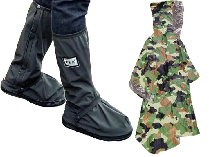 Бахилы для обуви от дождя, грязи M (28,5 см) и Термоплащ Спасательный из фольги ХАКИ (vol-10539) - изображение 1