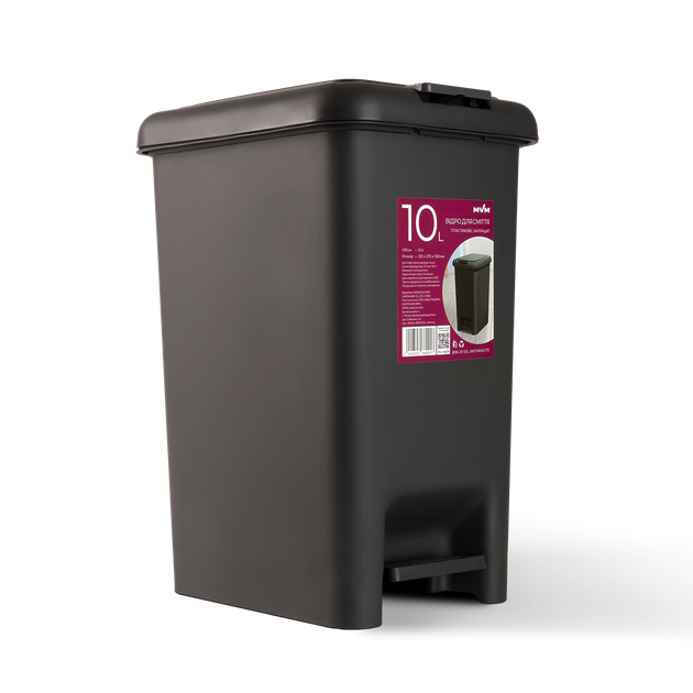 Ведро для мусора MVM с крышкой и педалью BIN-01 10л Антрацит (BIN-01 10L ANTHRACITE) - изображение 3