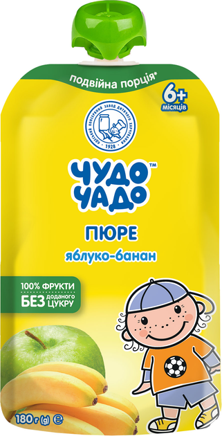 Упаковка пюре Чудо-Чадо яблоко-банан натуральное без сахара с 6 месяцев 180 г х 12 шт (4820016254640) - изображение 2