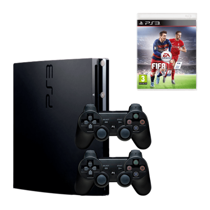 Набір Консоль Sony PlayStation Slim 320GB Black Б/У + Гра FIFA 16 Російська Озвучка Б/У + Геймпад Бездротовий RMC Black - Фото 1 Набір Консоль Sony PlayStation Slim 320GB Black Б/У + Гра FIFA 16 Російська Озвучка Б/У + Геймпад Бездротовий RMC Black - зображення 1