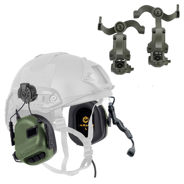 Навушники тактичні активні Earmor M32H MOD3 з мікрофоном та кріпленнями чебурашка Оліва - зображення 1