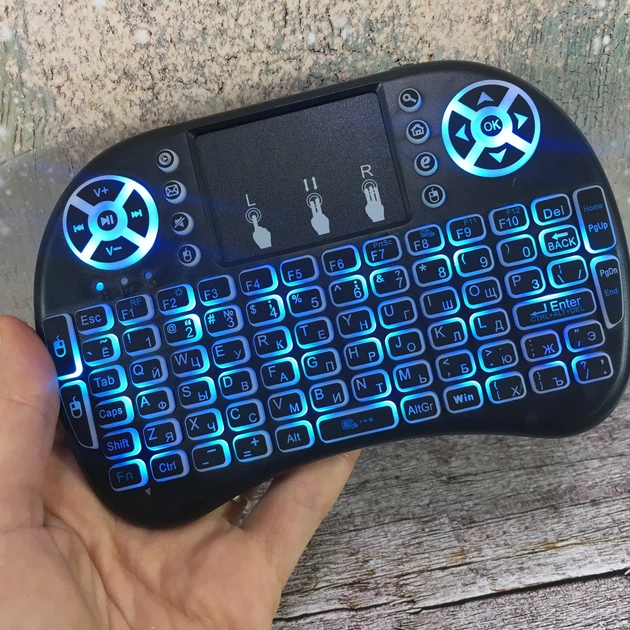Клавиатура мини с тачпадом и подсветкой для Android Smart TV BOX UKC MWK08/i8 LED Черная - изображение 4