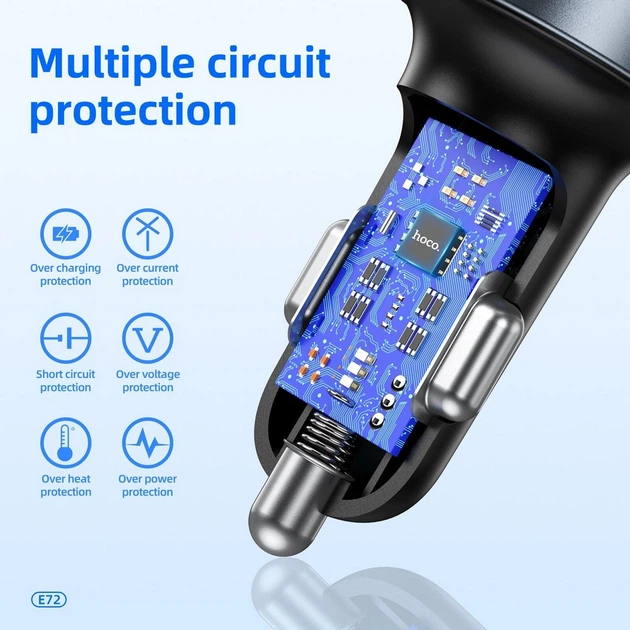 Автомобильный FM модулятор Hoco E72 PD30Wmax (QC3.0 + 2 USB + TypeC) Metal Grey (33080) - изображение 7