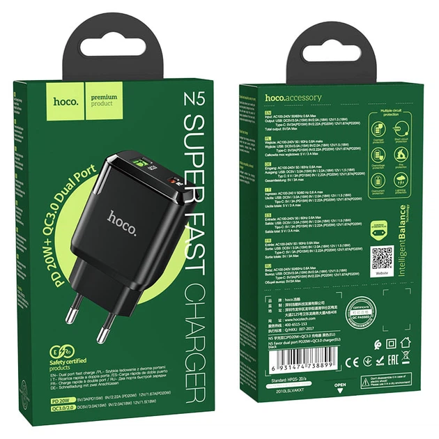 Зарядное устройство Hoco N5 Favor PD20W (QC3.0 + USB + TypeC) Black (33082) - Фото 6 Зарядное устройство Hoco N5 Favor PD20W (QC3.0 + USB + TypeC) Black (33082) - изображение 6