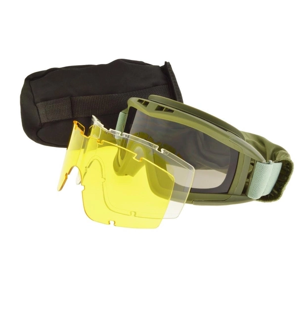 Очки тактические маска защитные для стрельбы ЗСУ Attack 3 стекла в комплекте цвет олива - изображение 1