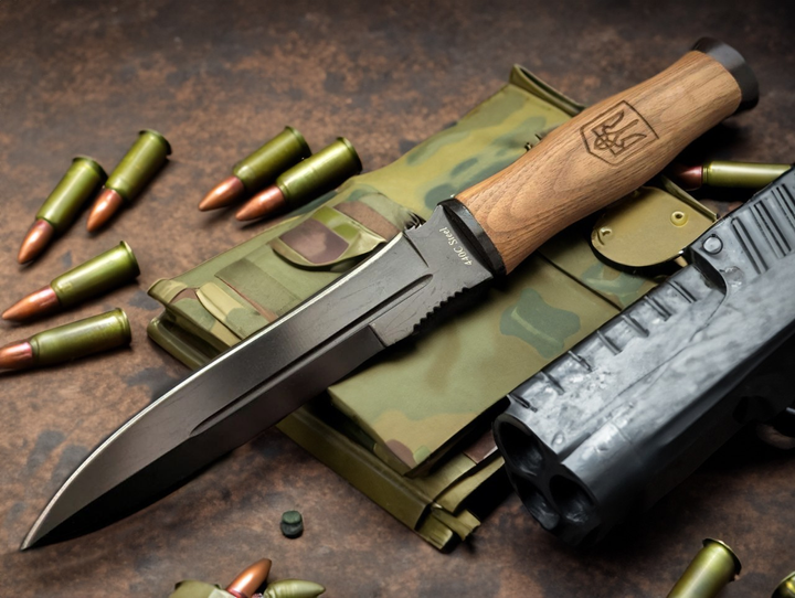 Нож Нескладной Милитари Тактический Черный Финка с Гербом Украины - изображение 1