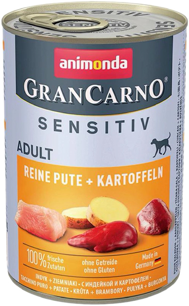 Mokra karma dla psów Animonda GranCarno Sensitiv z indykiem i ziemniakami 400 g (4017721824156) - obraz 1